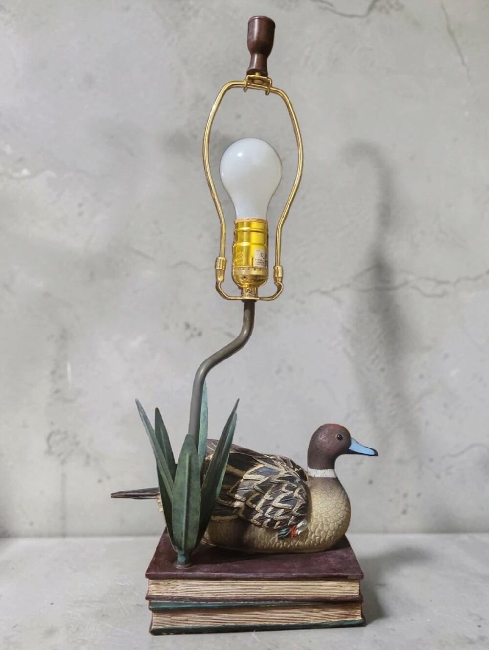 Vintage 70s Pintail Duck Decoy Book Lamp Dark Academia